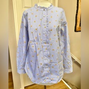 TALBOTS Cotton Striped Ruffled Button Down with Hearts